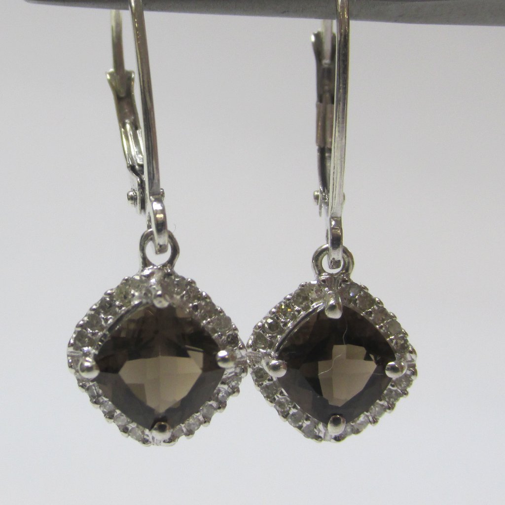 Natural Topaz And Diamond Halo Earrings 14k Gold